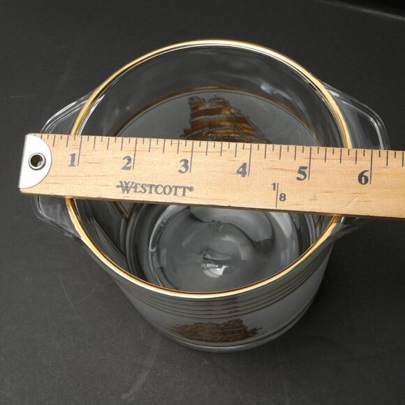 Vintage Nautical Frosted Glass Ice Bucket Ship Gold Clear France  Culver MCM - Picture 9 of 10